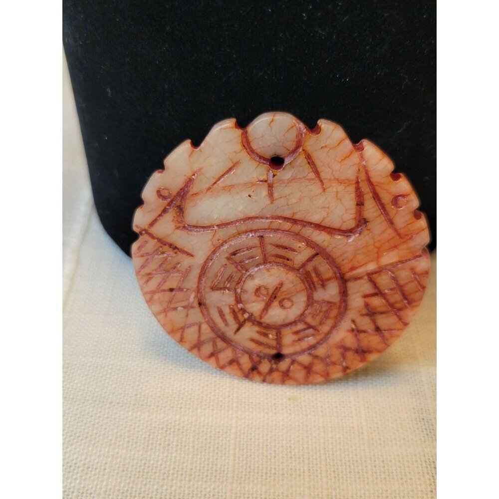 Antique Hand-Carved Natural Stone Amulet Pendant 2" Round